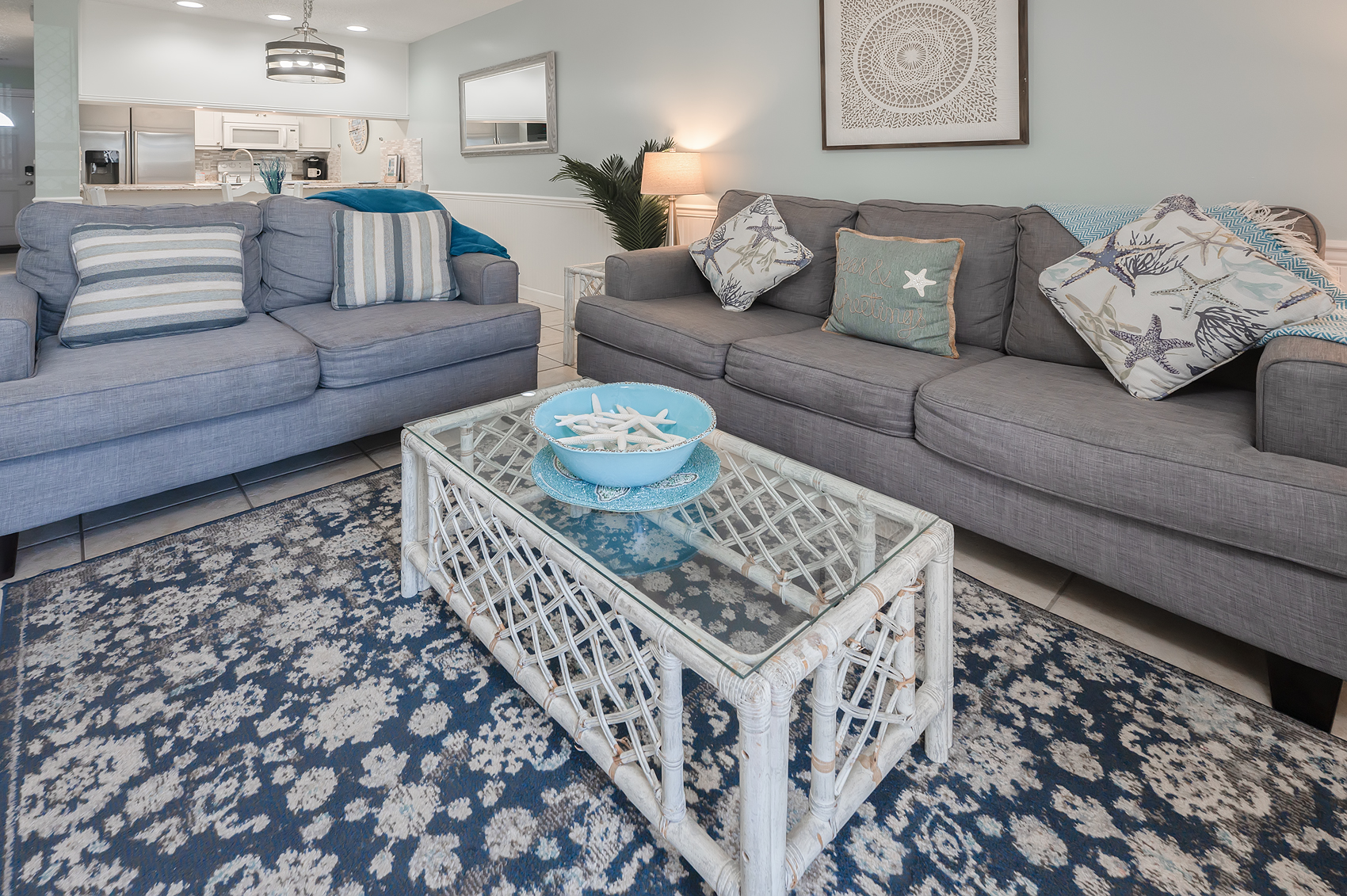 Second bedroom with two queens and coastal bedding